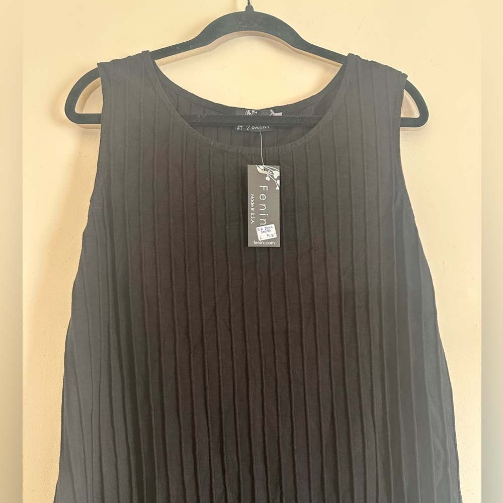 Fenini Ribbed Back Slit 100% Cotton Midi Tank Dress Black NWT Size L - Picture 5 of 8